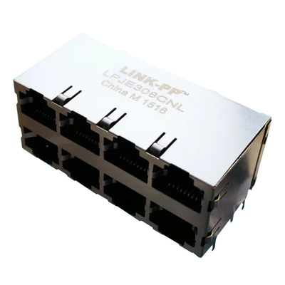 স্ট্যাকেড RJ45 LPJE308 সিএনএল সাইড এন্ট্রি 8 পোর্ট 2x4 Rj45 8 পি 8 সি মডুলার জ্যাক