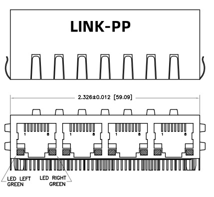 HFJ14-1G01ER-L11RL 1x4 RJ45 ফাস্টজ্যাক 1000বেস-টি ম্যাগনেটিক্স সহ