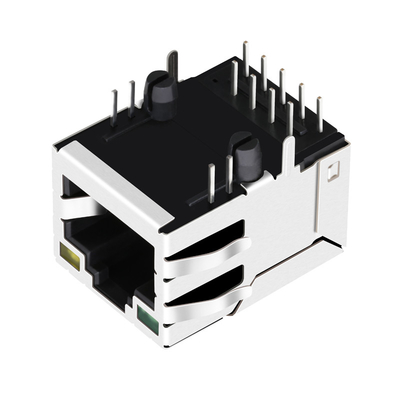 JXD0-0010NL 1 পোর্ট ট্যাব ডাউন 100 বেস-টি RJ45 ম্যাগজ্যাক সবুজ/হলুদ LED সহ