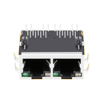 2250309-1 1X2 পোর্ট 10G বেস-টি Rj45 জ্যাক সংযোগকারী ট্যাব আপ সবুজ হলুদ / সবুজ LEDs