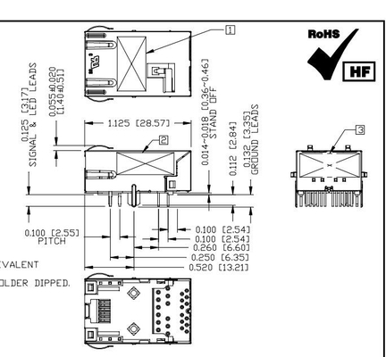 L8BJ-1K1T-KDE 2.5G বেস-টি ট্যাব ডাউন 1X1 পোর্ট লো প্রোফাইল RJ45 LEDs সহ চৌম্বক সংযোগকারী