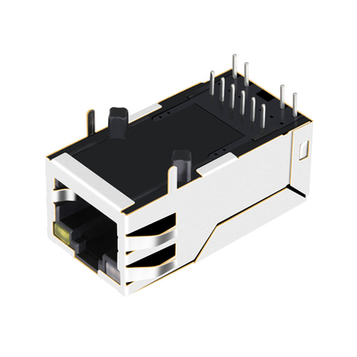 0875-1X1T-P2 6 পিন Rj45 ম্যাগজ্যাক একক পোর্ট 10/100BASE-T ট্যাব আপ OG/Y Led