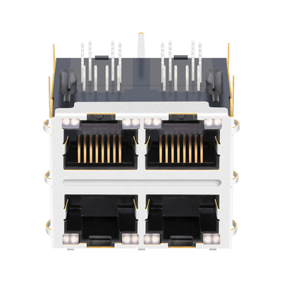 JT5-2270NL 1000 বেস-টি 2x2 পোর্ট ম্যাগনেটিক RJ45 জ্যাক THT 12p8c হালকা পাইপ সহ