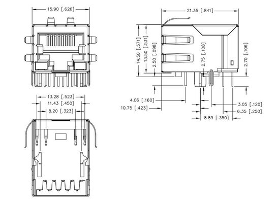 JXD0-9006NLT সিঙ্গেল পোর্ট RJ45 ম্যাগনেটিক কানেক্টর ট্যাব ডাউন 100BASE-T 8PIN G/Y Led সহ